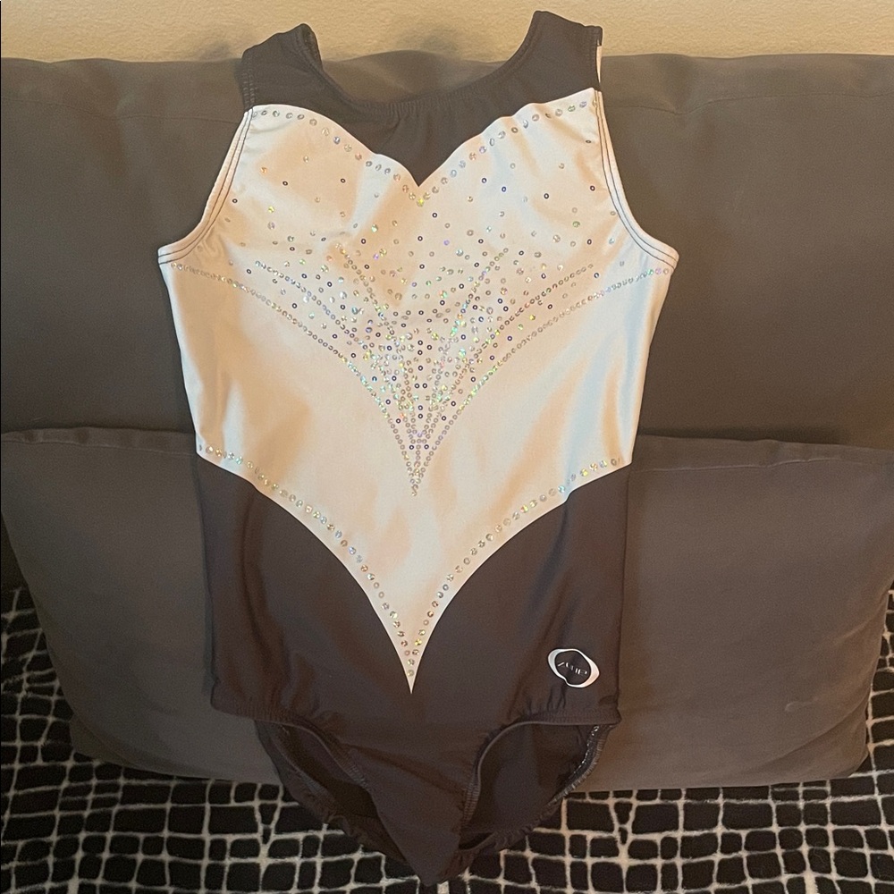 Black and White Leotard with Rhinestones - Competition Leotard